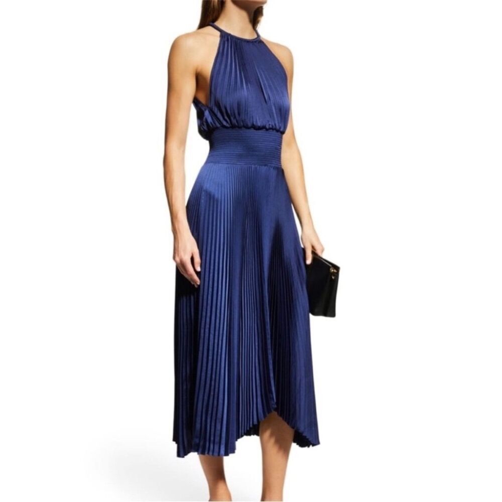 A.L.C Renzo Halter Pleated Dress, Navy NWT MSRP $595